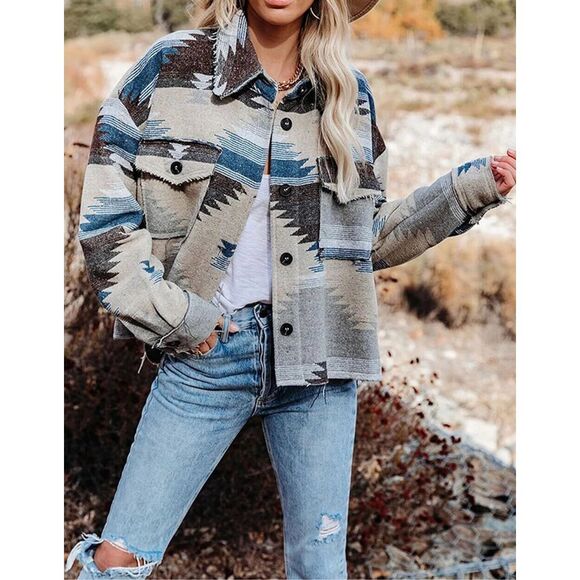 New Womens Texas Girl Boutique Sierra Sky Southwest Inspo Print Shacket - Sz S - Picture 1 of 4